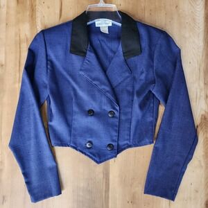 Vintage 80s Plaid Bolero Jacket Small Blue Matador Drum Major Cropped Fitted